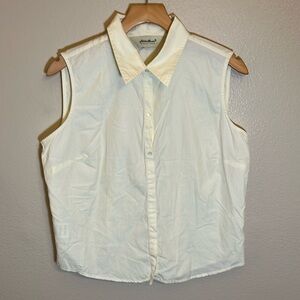 Eddie Bauer Light Yellow Sleeveless Button Down Shirt